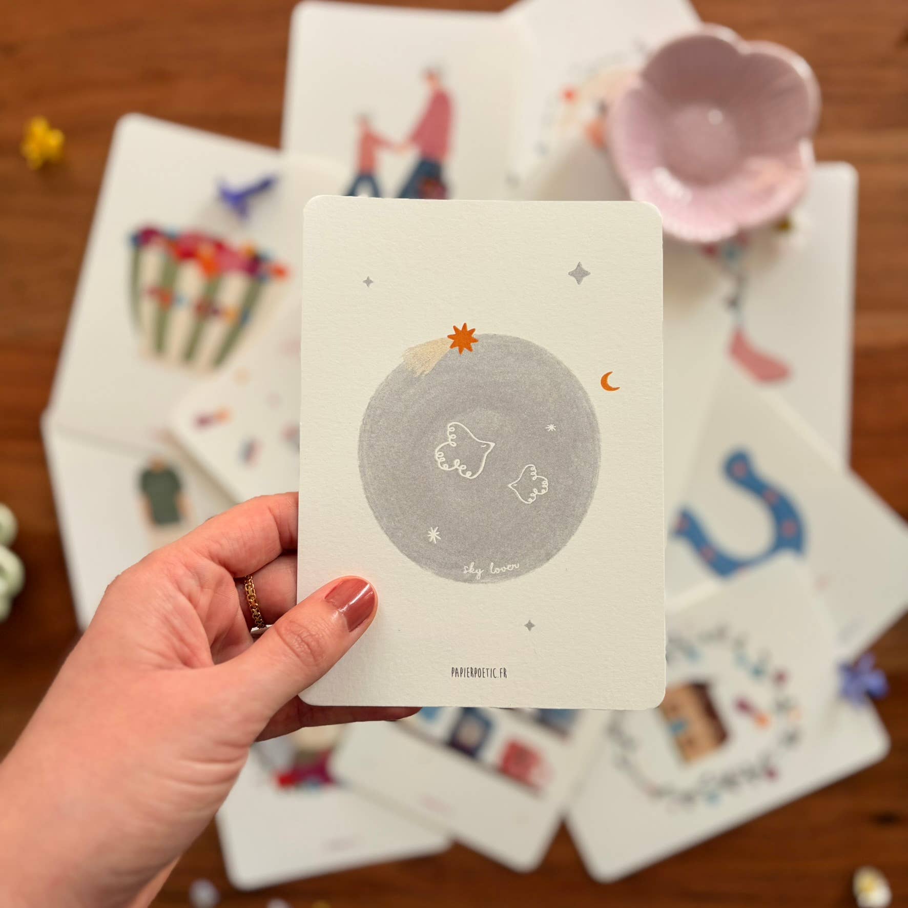 Carte Postale / Card "Oiseaux ciel parme"