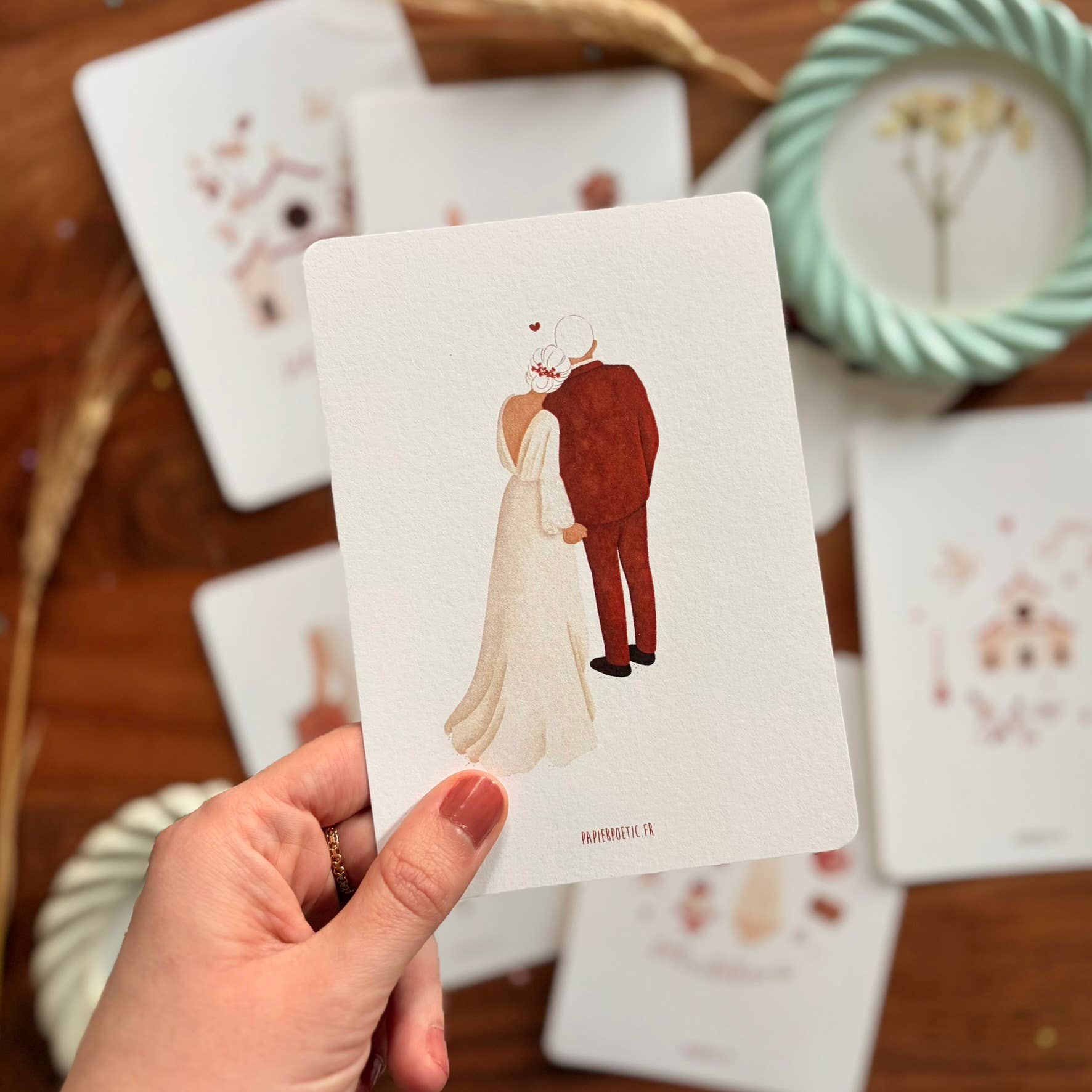 Carte Postale / Card "Silhouettes des mariés terracotta"