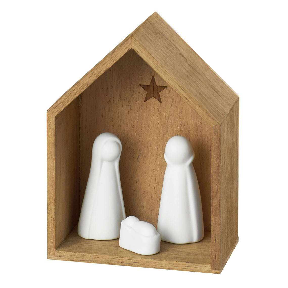 Petite crèche en porcelaine et bois