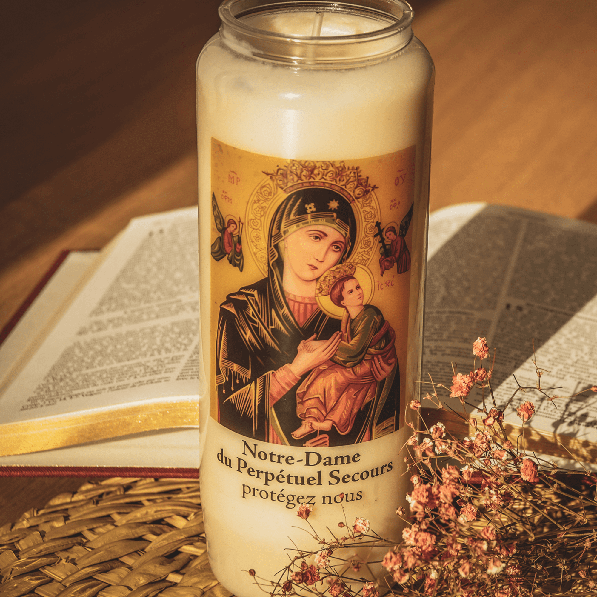 Bougie neuvaine qui accompagne vos prières pour Notre-Dame du Perpétuel Secours
