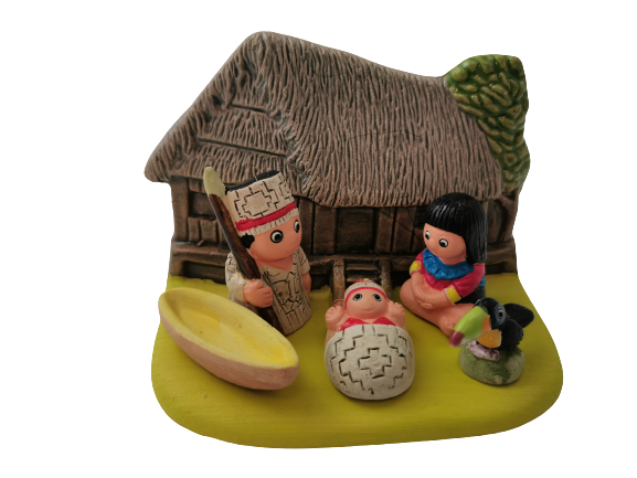 Crèche du Monde - Amazonie. Collection Boutique de Fourvière : Crèches artisanales en céramique peinte à la main du Pérou, certifiées Fair Trade. Objets de décoration de Noël.