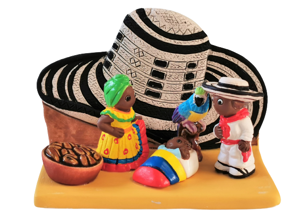 Crèche du Monde - Colombie. Collection Boutique de Fourvière : Crèches artisanales en céramique peinte à la main du Pérou, certifiées Fair Trade. Objets de décoration de Noël.