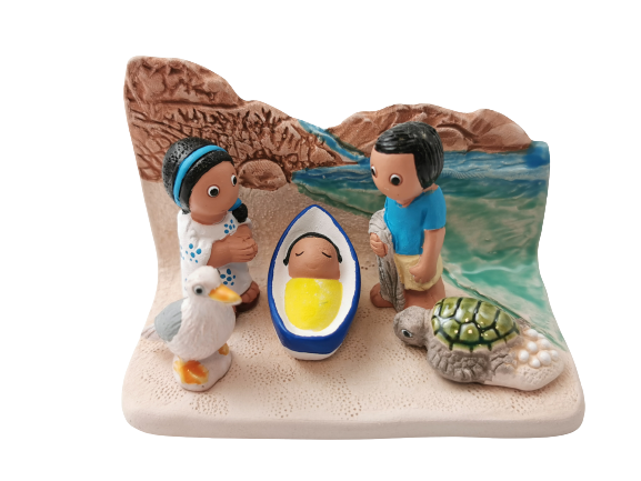 Crèche du Monde - Costa Rica. Collection Boutique de Fourvière : Crèches artisanales en céramique peinte à la main du Pérou, certifiées Fair Trade. Objets de décoration de Noël.