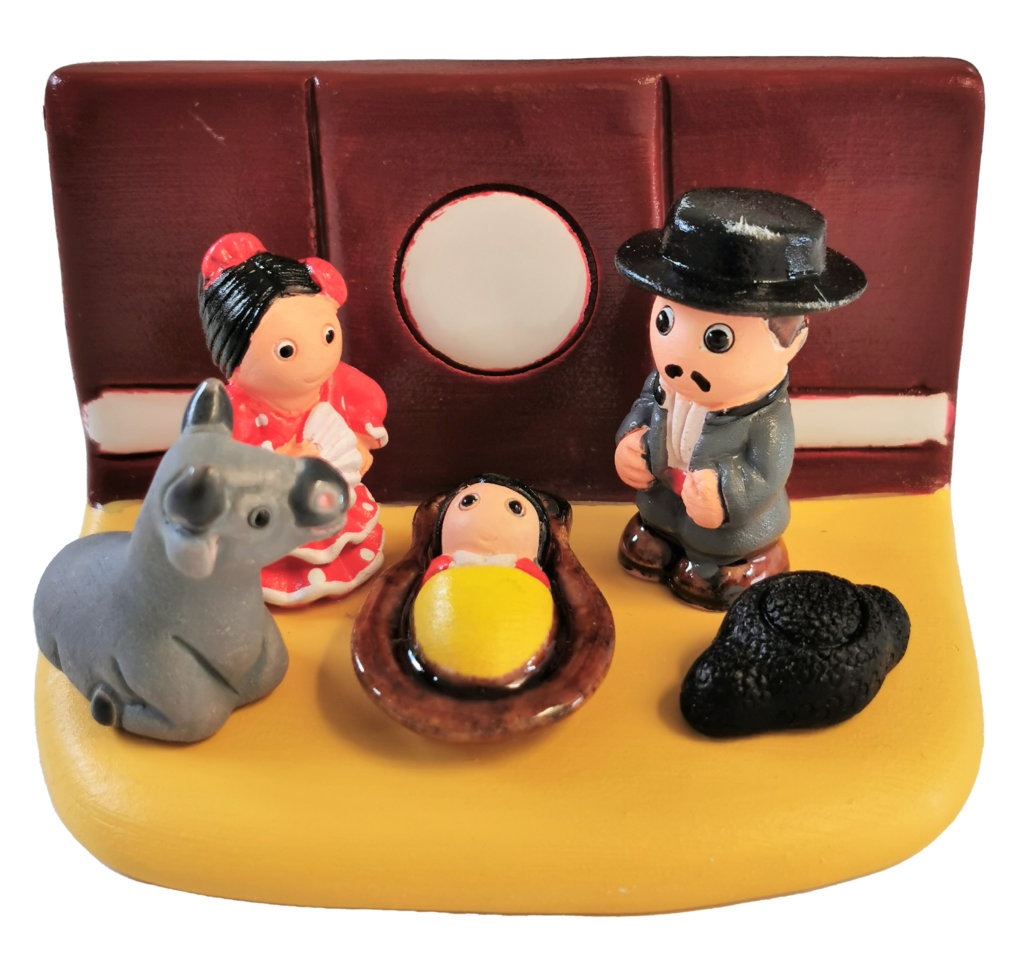 Crèche du Monde - Espagne. Collection Boutique de Fourvière : Crèches artisanales en céramique peinte à la main du Pérou, certifiées Fair Trade. Objets de décoration de Noël.