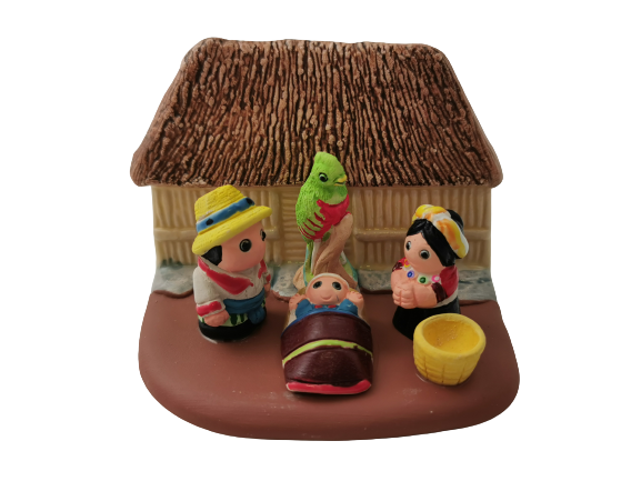 Crèche du Monde - Guatemala. Collection Boutique de Fourvière : Crèches artisanales en céramique peinte à la main du Pérou, certifiées Fair Trade. Objets de décoration de Noël.