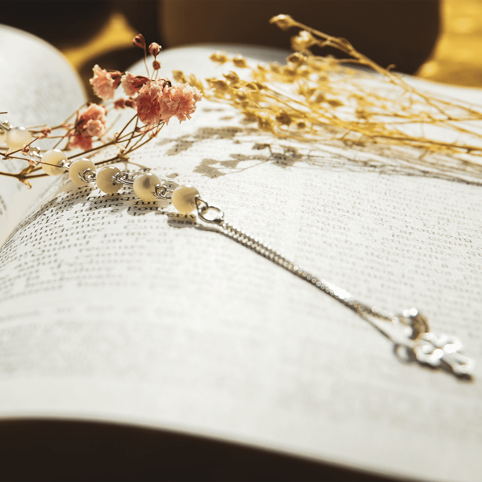 Dizainier en argent et perles de nacre