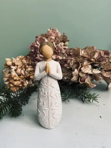 Statuette Willow Tree A Tree, A Prayer, ange en prière, motif d'arbre, symbole de paix et de tendresse, résine peinte façon bois