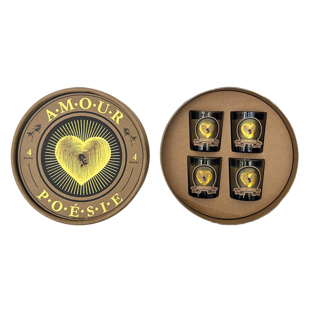 Coffret de 4 bougies amour D4,5 H5cm