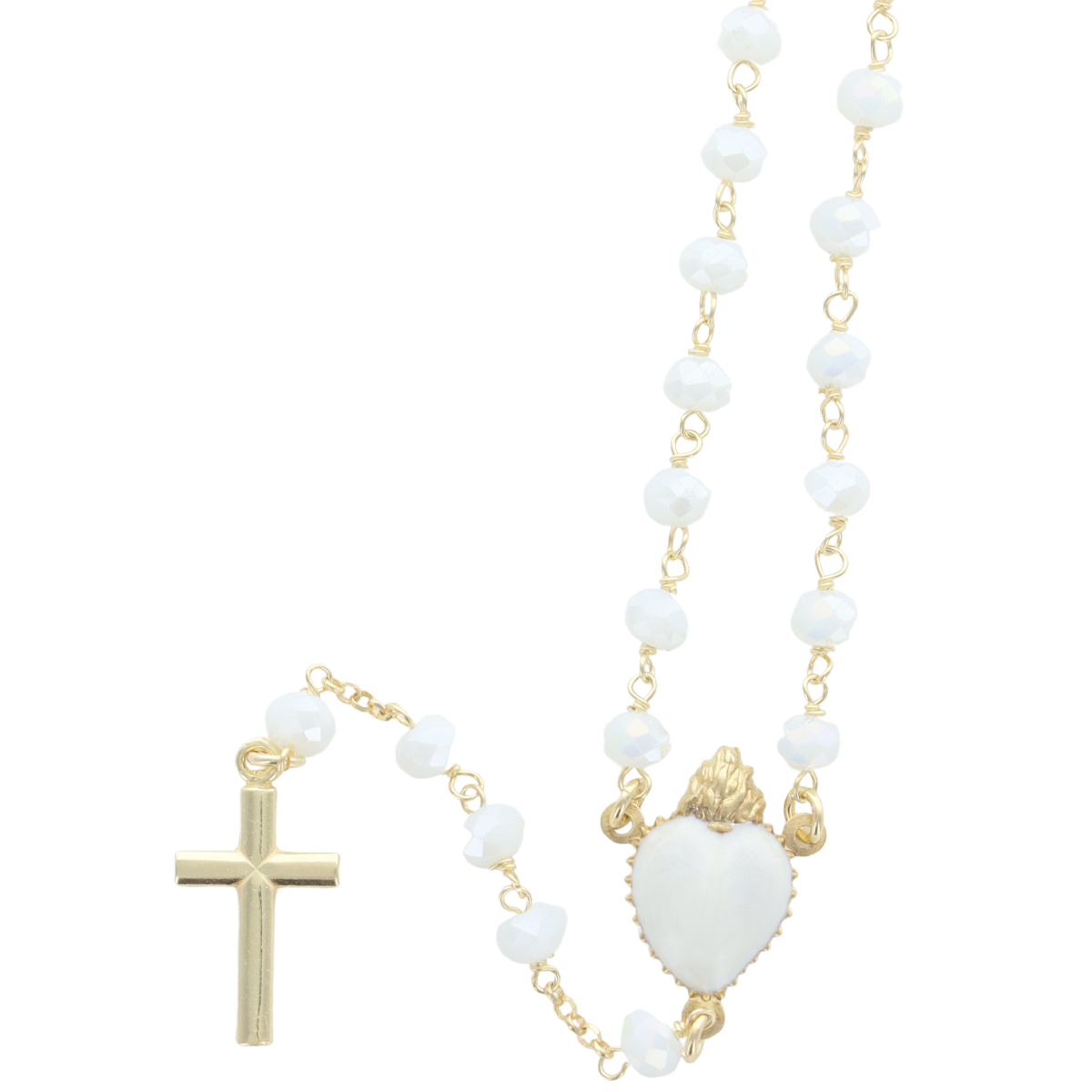 Chapelet blanc nacré et coeur