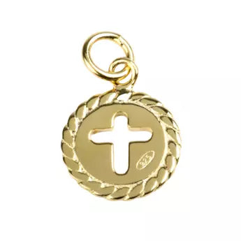 Médaille en plaqué or bordure guillochée et croix ajourée