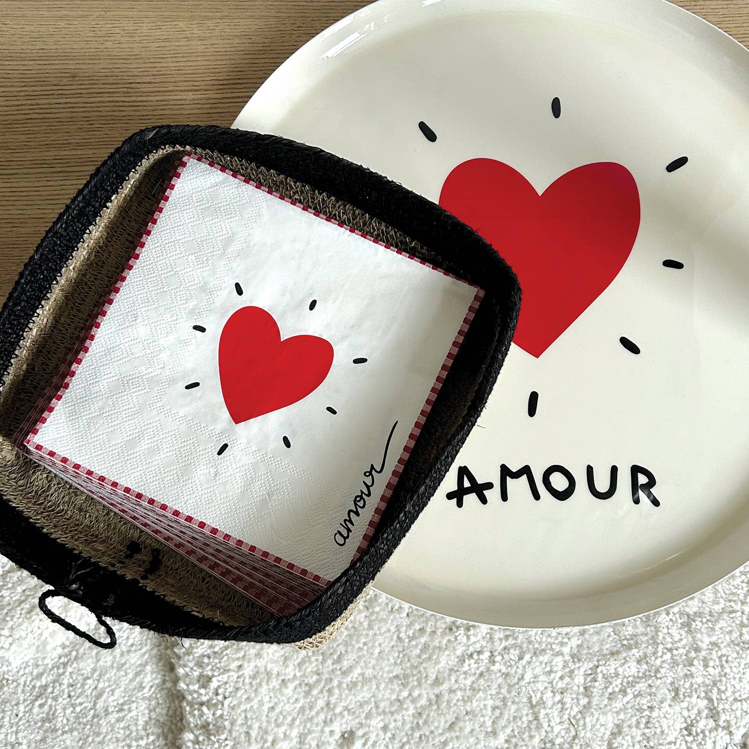 Serviette papier cœur rouge x20