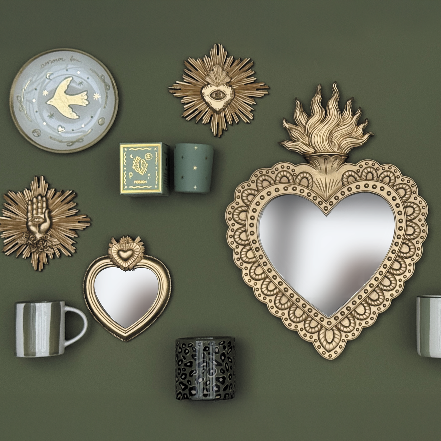 Miroir ex-voto cœur amour doré L14,5 P2 H12cm