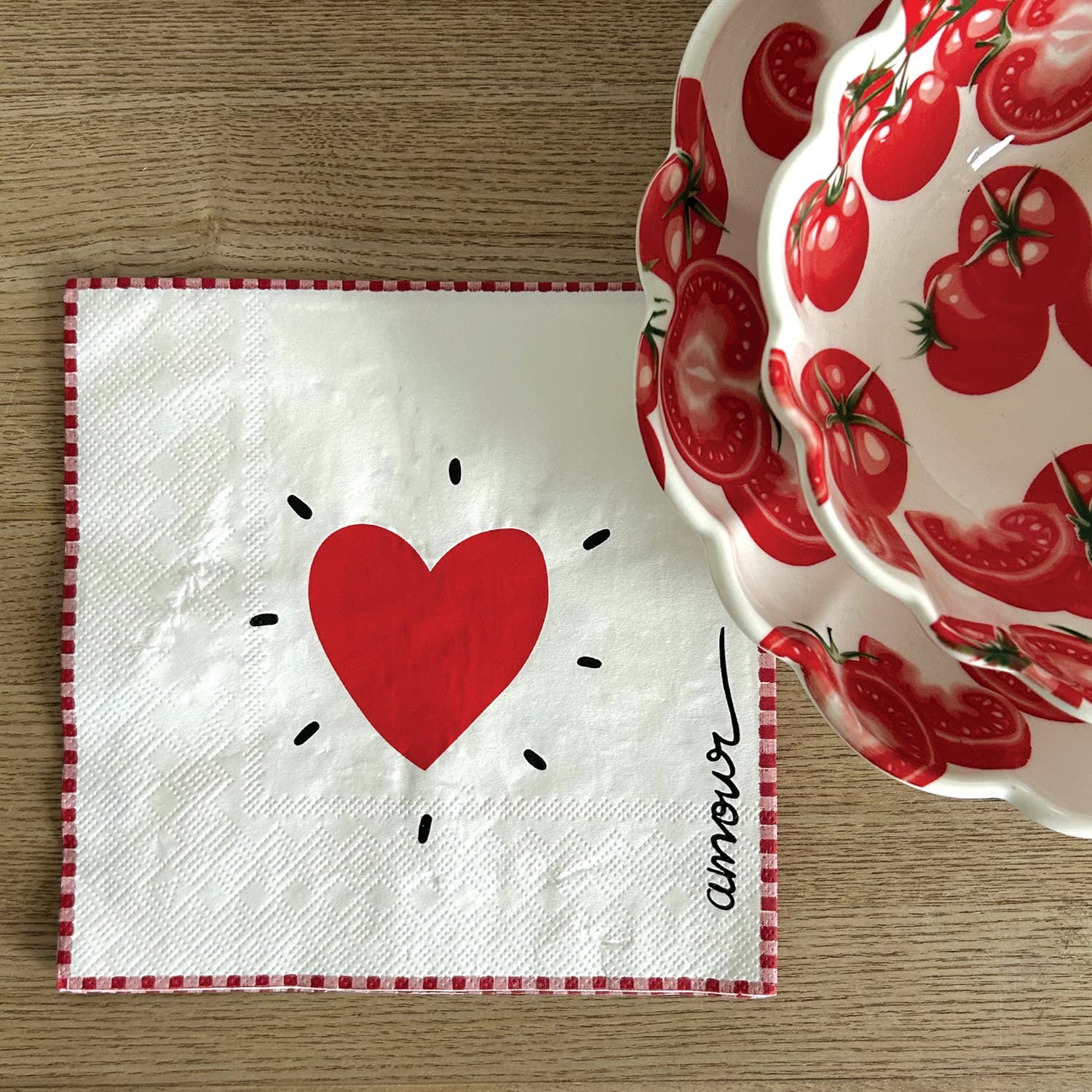 Serviette papier cœur rouge x20