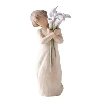 Figurine Willow Tree Beautiful Wishes : Bouquet de meilleurs vœux avec lys Calla, symbole de beauté majestueuse, idéale pour naissance, mariage, anniversaires, en sympathie et en souvenir.