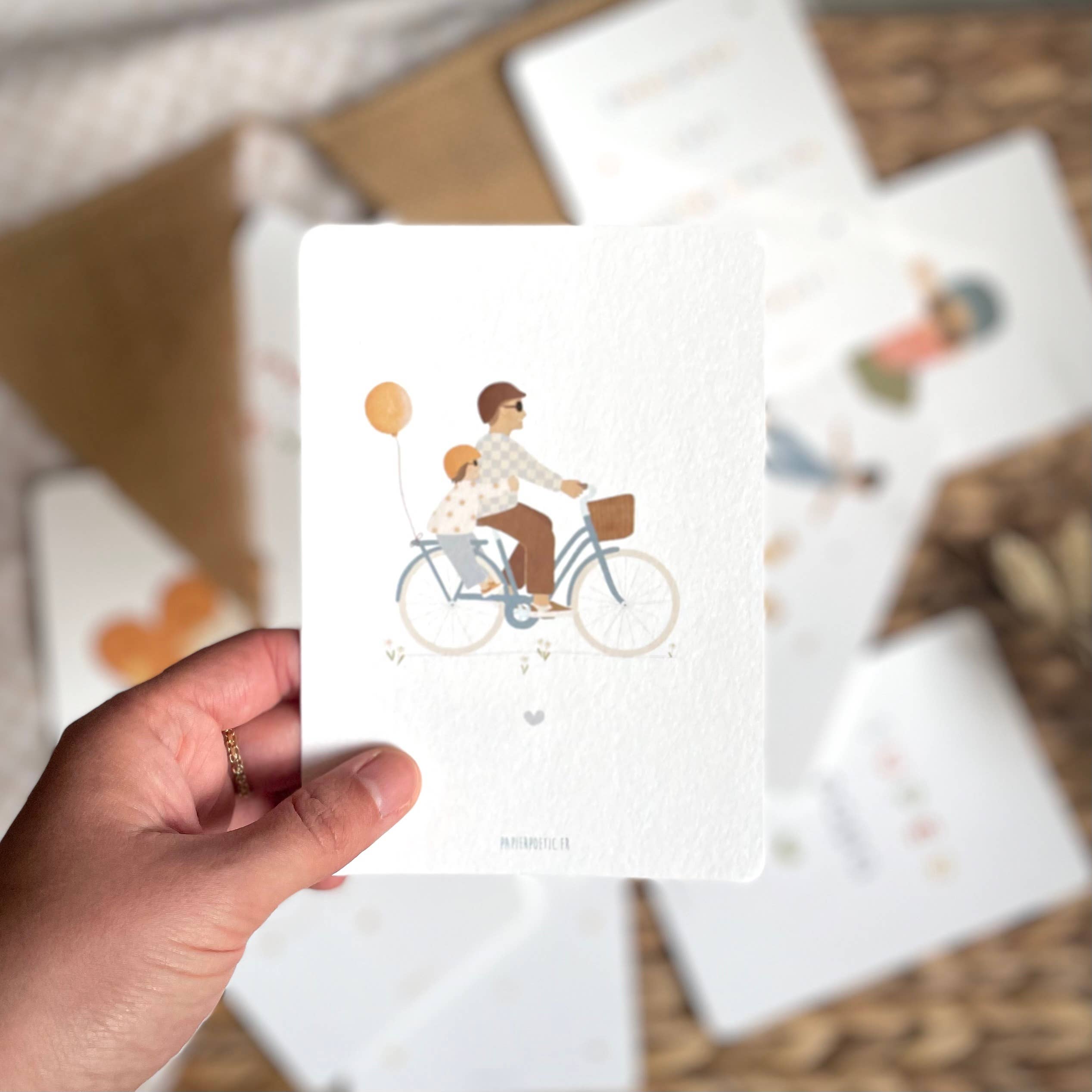 Carte Postale / Card "En vélo Papa"